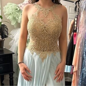👑Sexy Nox Narianna Princess Dress Homecoming Prom Wedding Formal Aqua Gold M L